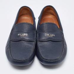 Prada Blue Leather Slip On Loafers Size 40