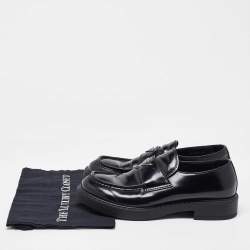 Prada Black Brushed Leather Slip On Loafers Size 44