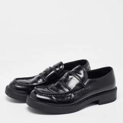 Prada Black Brushed Leather Slip On Loafers Size 44