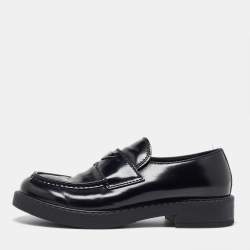 Prada Black Brushed Leather Slip On Loafers Size 44