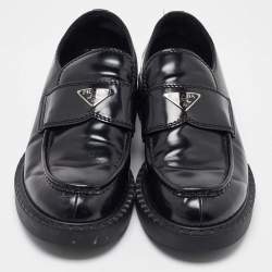 Prada Black Brushed Leather Slip On Loafers Size 44
