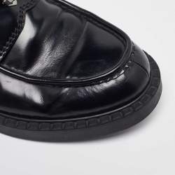 Prada Black Brushed Leather Slip On Loafers Size 44
