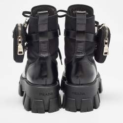 Prada Black Leather and Nylon Monolith Ankle Boots Size 39.5