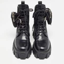 Prada Black Leather and Nylon Monolith Ankle Boots Size 39.5
