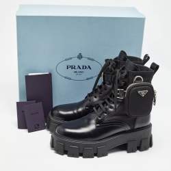 Prada Black Leather and Nylon Monolith Ankle Boots Size 39.5