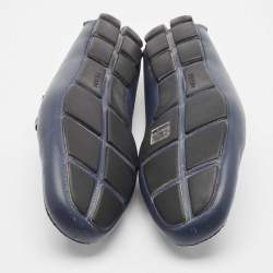 مملوكة مسبقًا Prada Navy Blue Leather Buckle Detailing Loafers Size 45.5