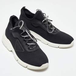Prada Black Knit Fabric Lace Up Sneakers Size 39