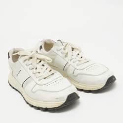 Prada White Leather and Mesh Low Top Sneakers Size 44