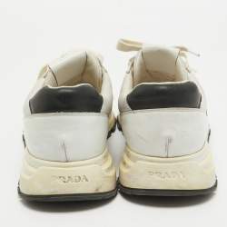 Prada White Leather and Mesh Low Top Sneakers Size 44