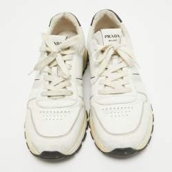 Prada White Leather and Mesh Low Top Sneakers Size 44