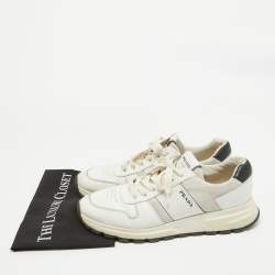 Prada White Leather and Mesh Low Top Sneakers Size 44