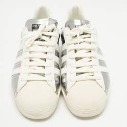 Pre Owned Prada x Adidas White/Silver Leather Superstar Sneakers Size 42 2/3