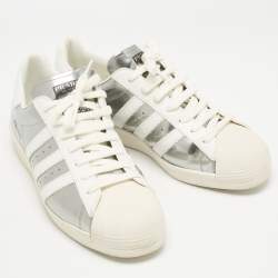 Pre Owned Prada x Adidas White/Silver Leather Superstar Sneakers Size 42 2/3