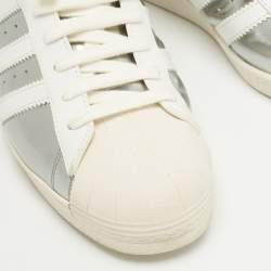 Pre Owned Prada x Adidas White/Silver Leather Superstar Sneakers Size 42 2/3