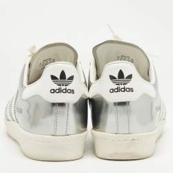 Pre Owned Prada x Adidas White/Silver Leather Superstar Sneakers Size 42 2/3