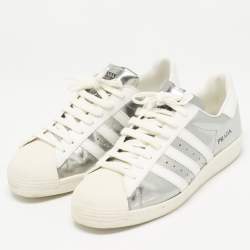 Pre Owned Prada x Adidas White/Silver Leather Superstar Sneakers Size 42 2/3