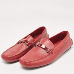 Pre Owned Prada Dark Red Leather Buckle Loafers Size 42