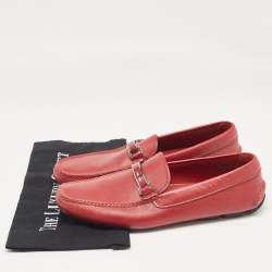 Pre Owned Prada Dark Red Leather Buckle Loafers Size 42