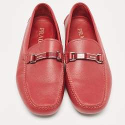 Pre Owned Prada Dark Red Leather Buckle Loafers Size 42