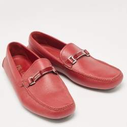 Pre Owned Prada Dark Red Leather Buckle Loafers Size 42