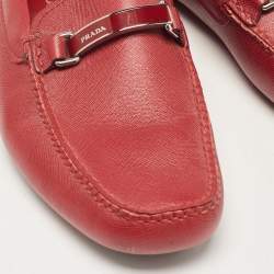 Pre Owned Prada Dark Red Leather Buckle Loafers Size 42