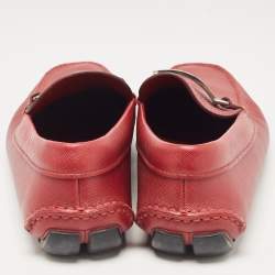 Pre Owned Prada Dark Red Leather Buckle Loafers Size 42