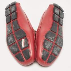Pre Owned Prada Dark Red Leather Buckle Loafers Size 42