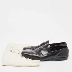 Pre Owned Prada Black Leather Slip On Loafers Size 45