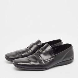 Pre Owned Prada Black Leather Slip On Loafers Size 45