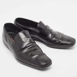 Pre Owned Prada Black Leather Slip On Loafers Size 45