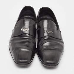 Pre Owned Prada Black Leather Slip On Loafers Size 45