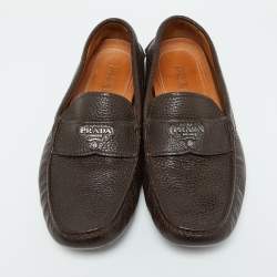 Prada Brown Leather Slip On Loafers Size 39.5