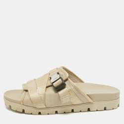 Prada Cream Canvas Neoprene Flat Sandals Size 43