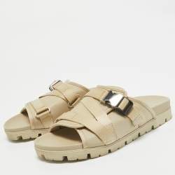 Prada Cream Canvas Neoprene Flat Sandals Size 43