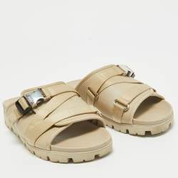 Prada Cream Canvas Neoprene Flat Sandals Size 43