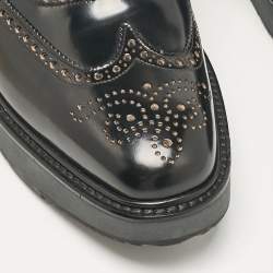 Prada Black Brushed Leather Velcro Brogues Size 41.5