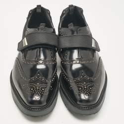 Prada Black Brushed Leather Velcro Brogues Size 41.5