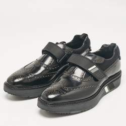 Prada Black Brushed Leather Velcro Brogues Size 41.5