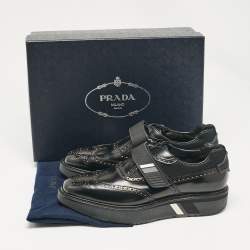 Prada Black Brushed Leather Velcro Brogues Size 41.5