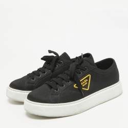 Prada Black Canvas Gabardine Lace Up Sneakers Size 44