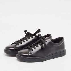 Prada Black Brushed Leather Low Top Sneakers Size 39