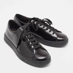 Prada Black Brushed Leather Low Top Sneakers Size 39