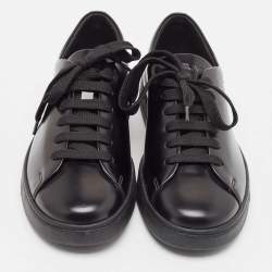 Prada Black Brushed Leather Low Top Sneakers Size 39