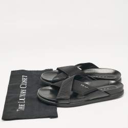 Prada Black Canvas and Leather Crisscross Flat Slides Size 40