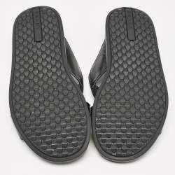 Prada Black Canvas and Leather Crisscross Flat Slides Size 40