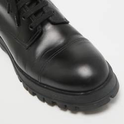 Prada Black Leather Lace Up Combat Boots Size 41