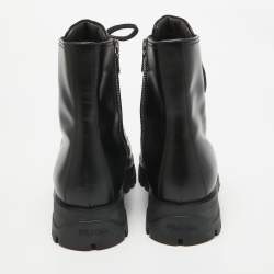 Prada Black Leather Lace Up Combat Boots Size 41