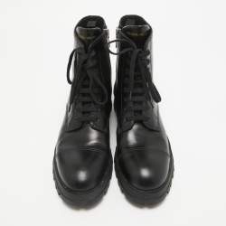 Prada Black Leather Lace Up Combat Boots Size 41
