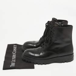 Prada Black Leather Lace Up Combat Boots Size 41