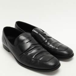 Prada Black Leather Penny Loafers Size 42
